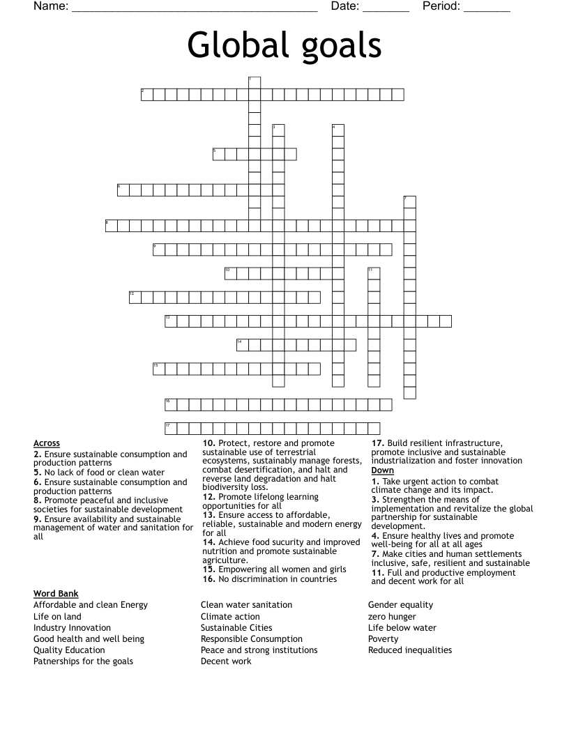 Sustainable Development Goals Word Search WordMint