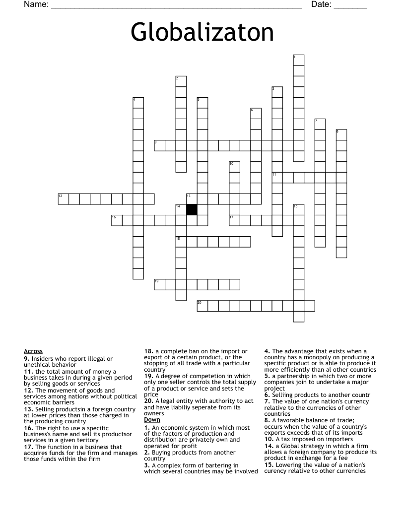 Globalizaton Crossword WordMint