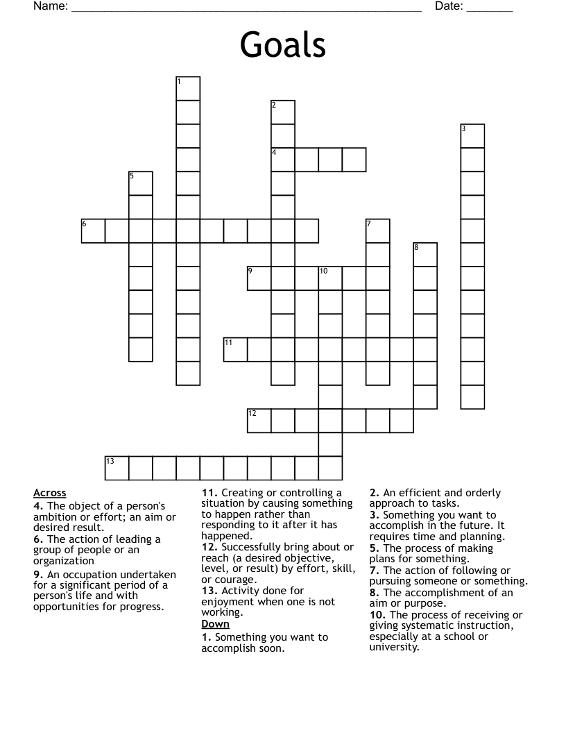 Goals Crossword WordMint