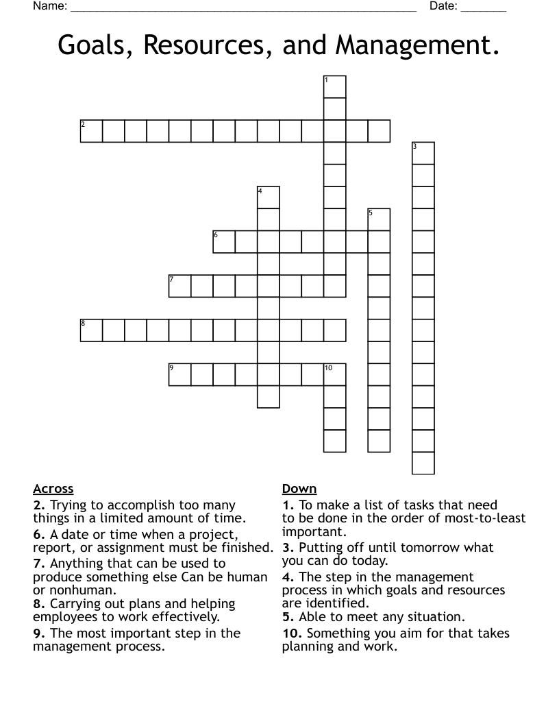 Goals, Resources, and Management. Crossword WordMint