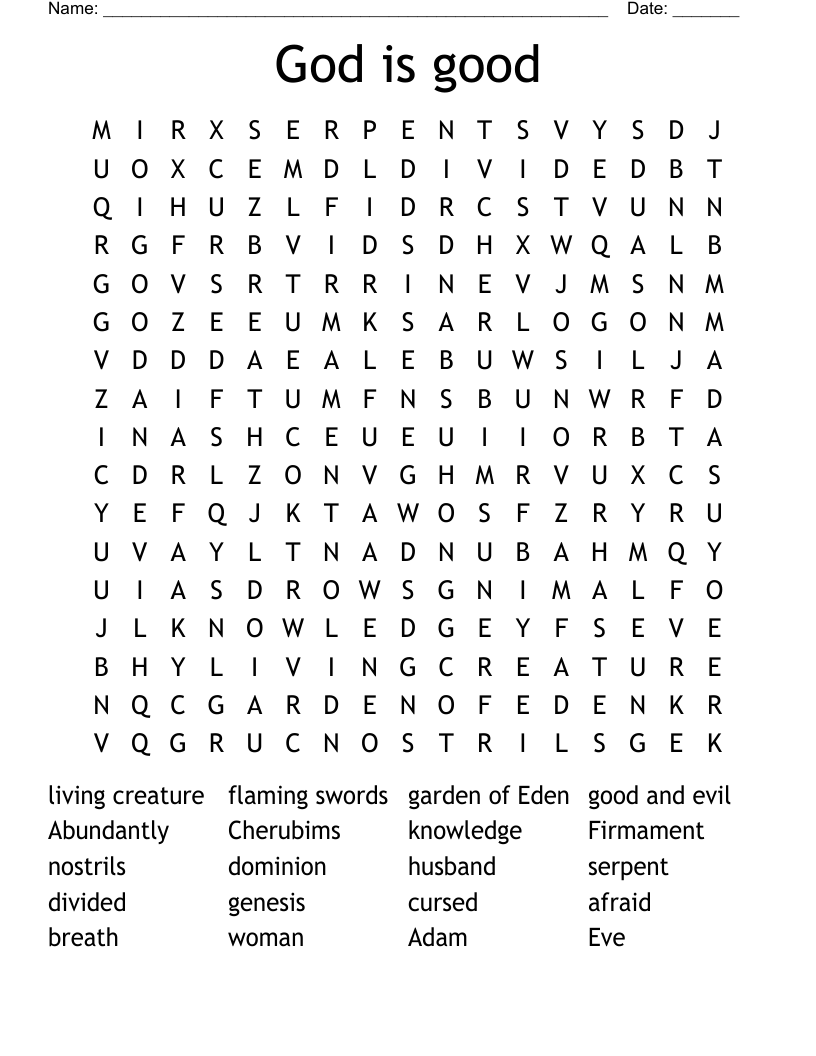 God is good Word Search WordMint