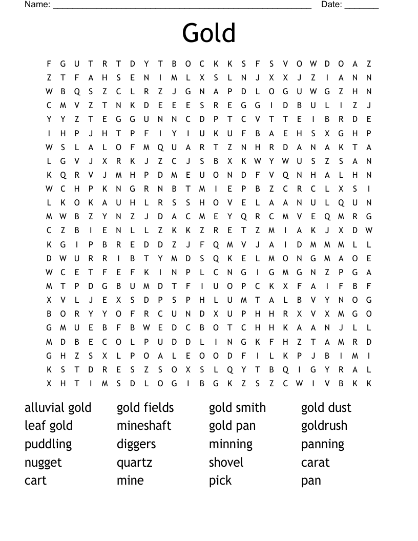 Gold Word Search - WordMint