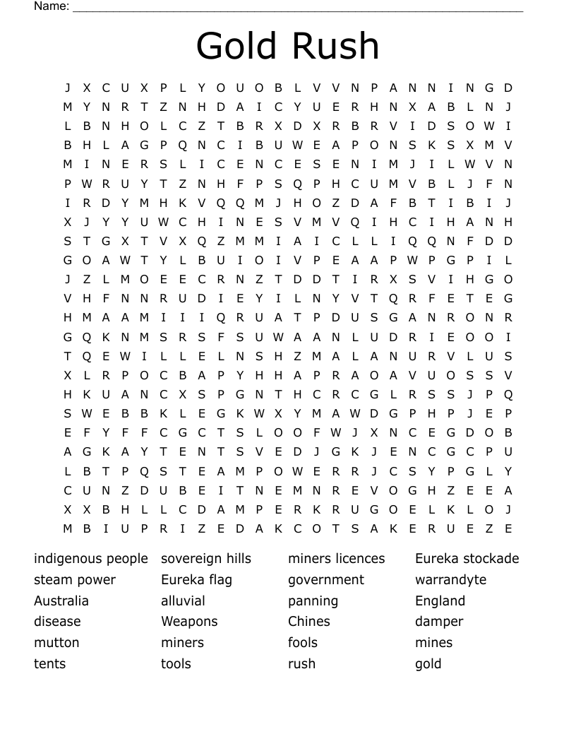 Gold Rush Word Search - WordMint