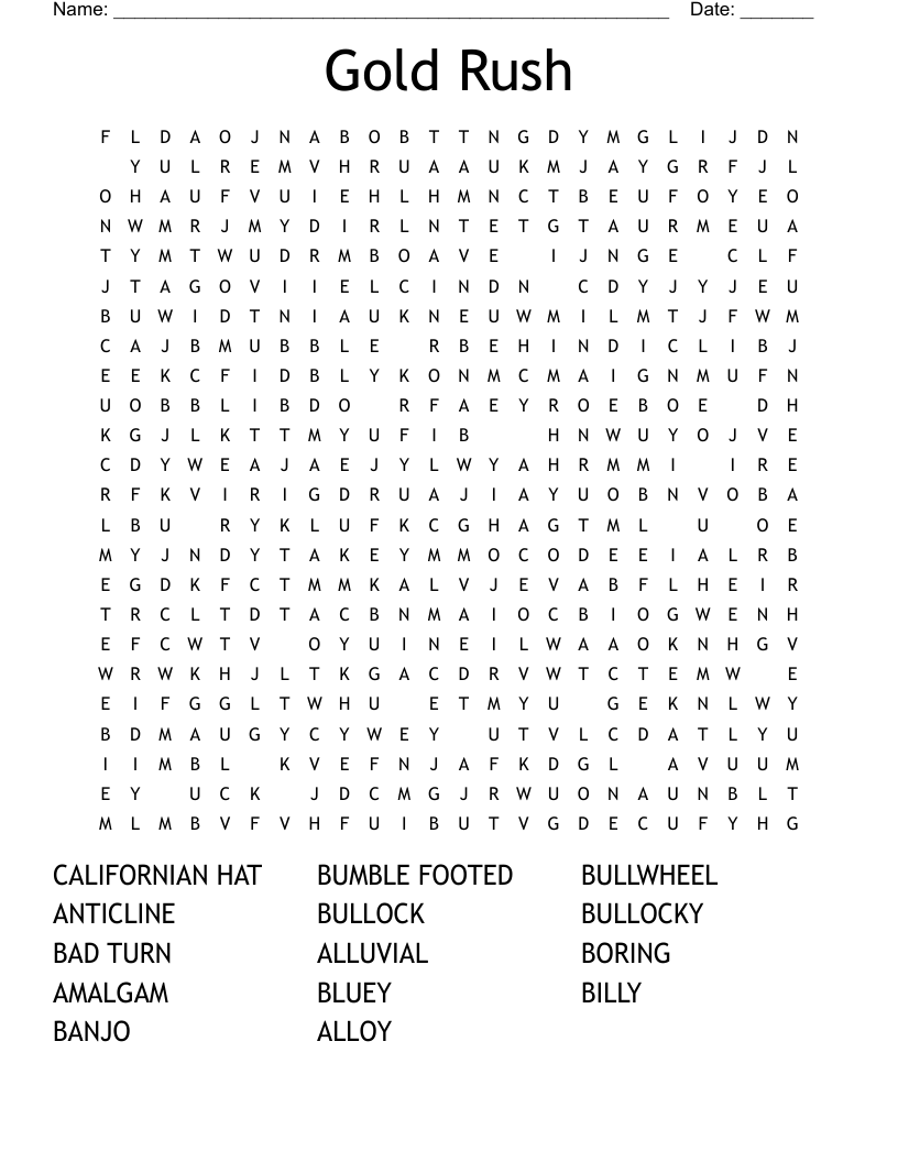 Gold Rush Word Search - WordMint