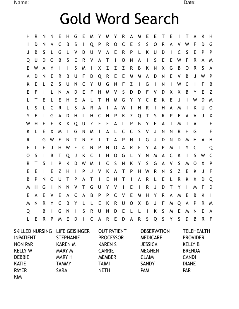 Gold Word Search - WordMint