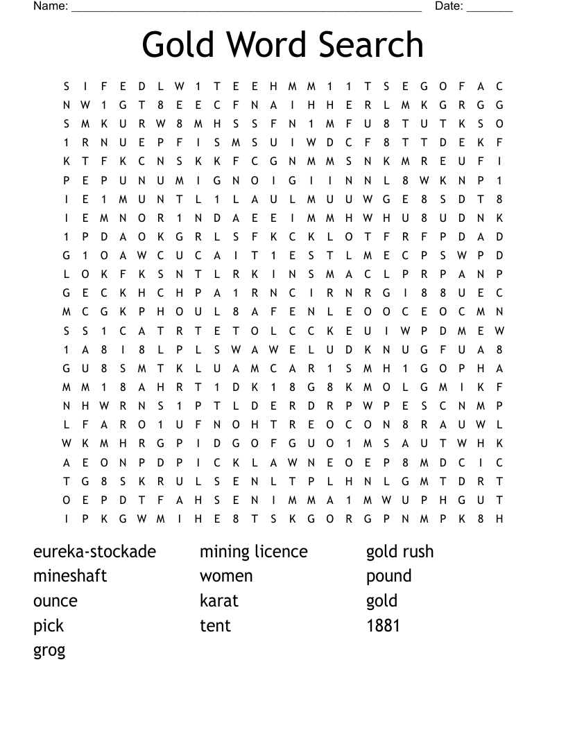 Gold Word Search - WordMint