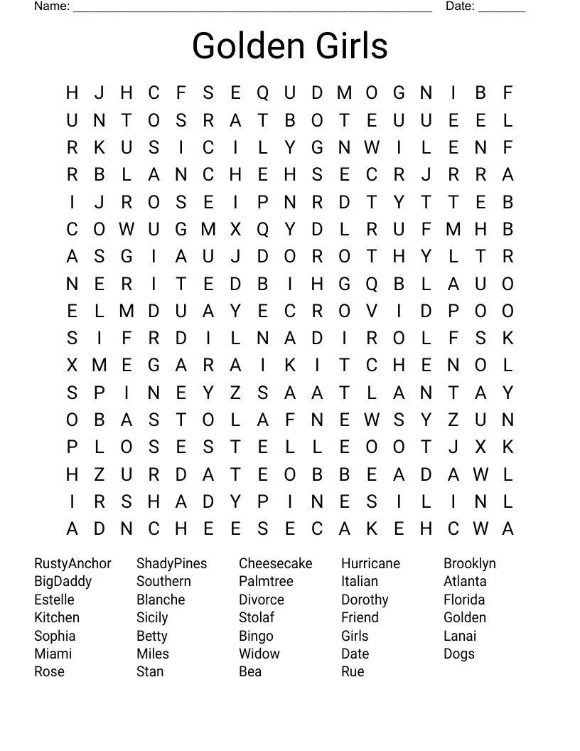 Golden Girls Crossword WordMint