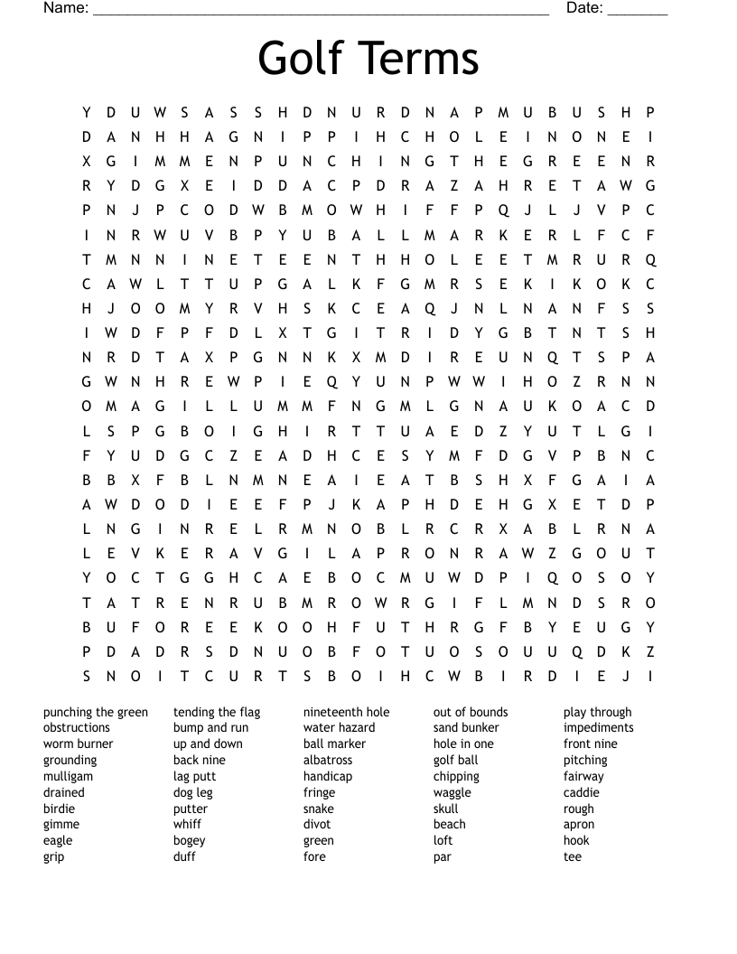 Golf Crosswords, Word Searches, Bingo Cards WordMint