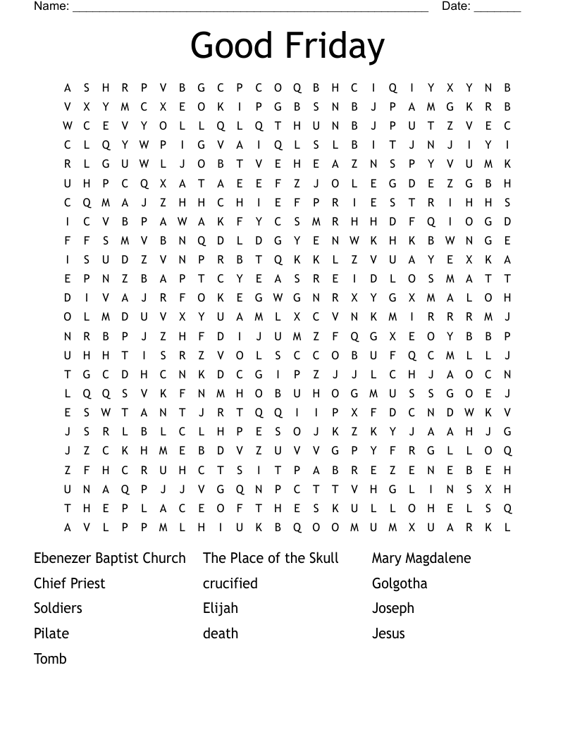 Good Friday Word Search WordMint