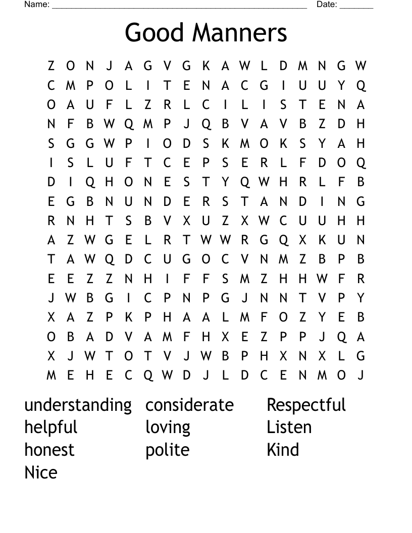 Good Manners Word Search WordMint