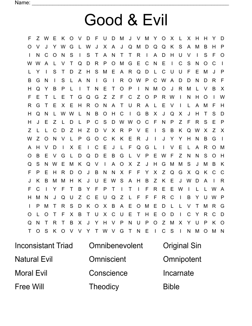 Good and Evil Wordsearch WordMint