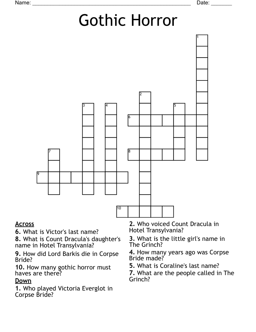 Gothic Horror Crossword WordMint