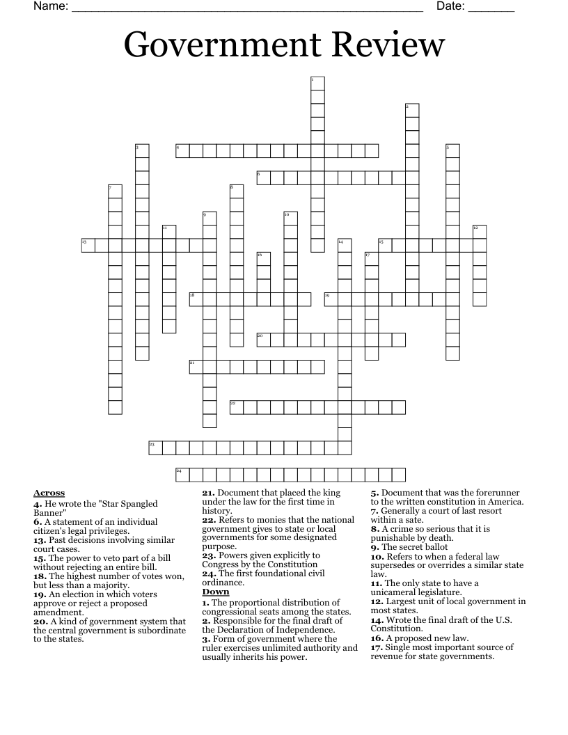Government Review Crossword WordMint