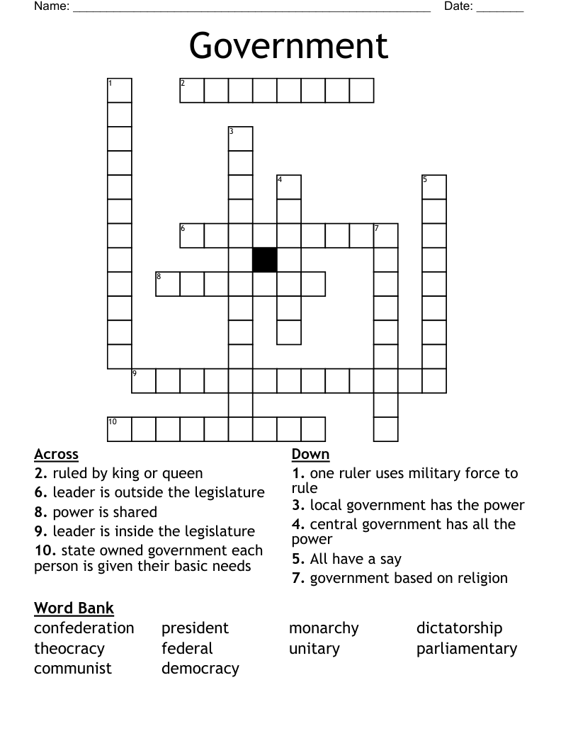 Government Crossword WordMint