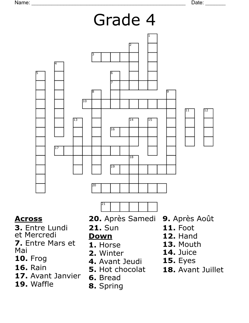 Grade 4 Crossword WordMint