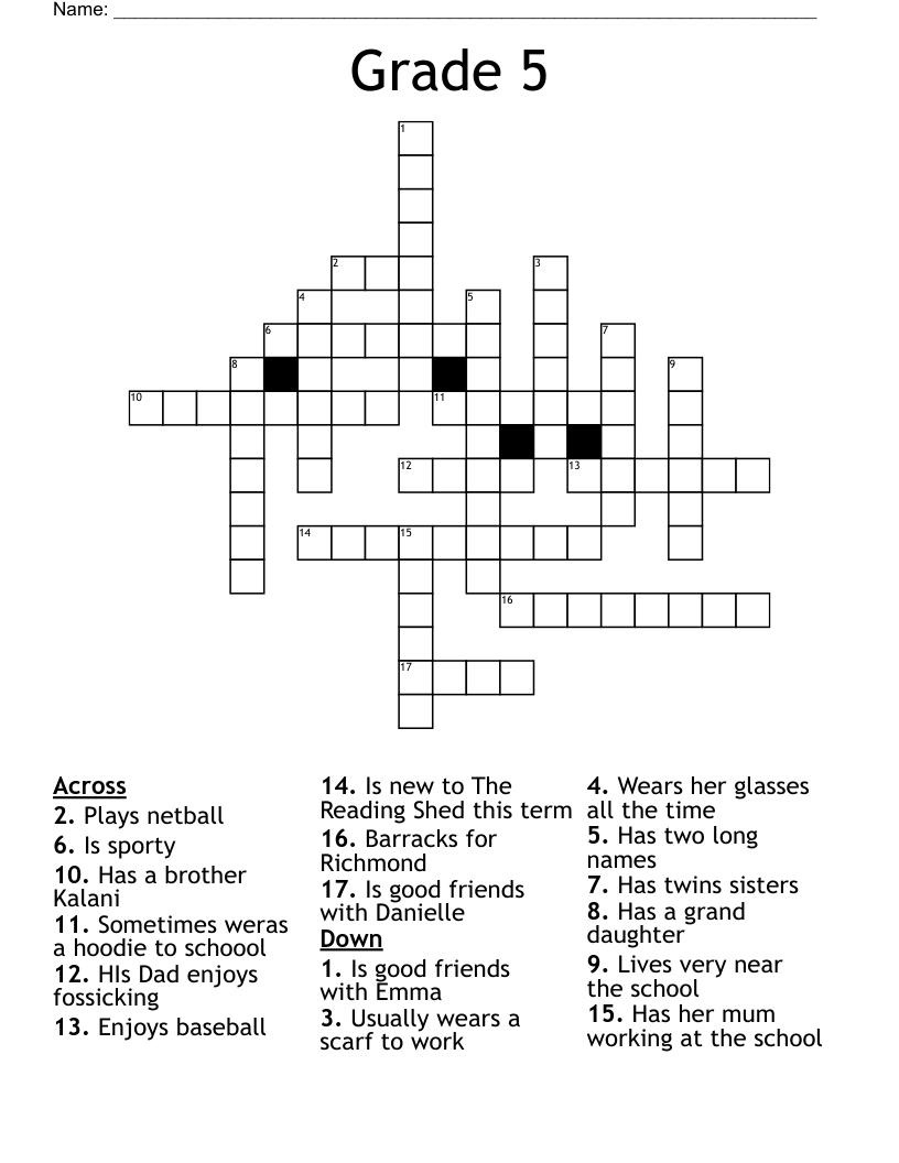 Grade 5 Crossword - WordMint