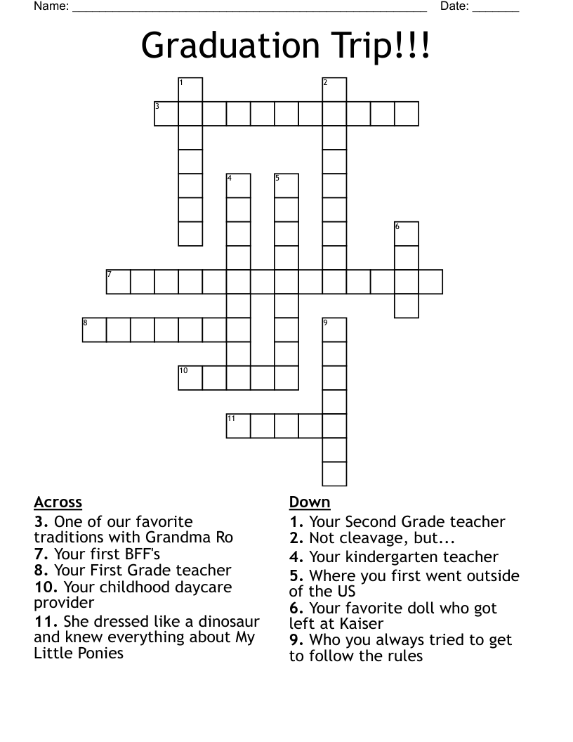 Graduation Trip!!! Crossword WordMint