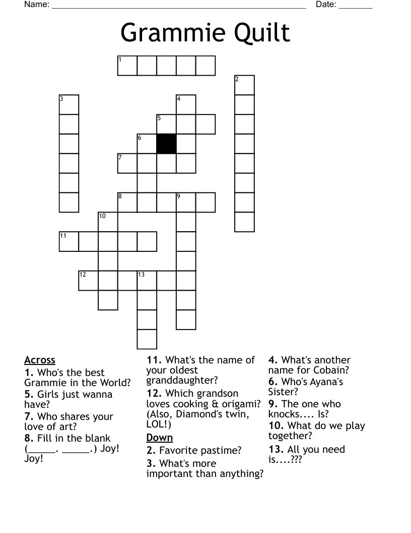 Grammie Quilt Crossword WordMint