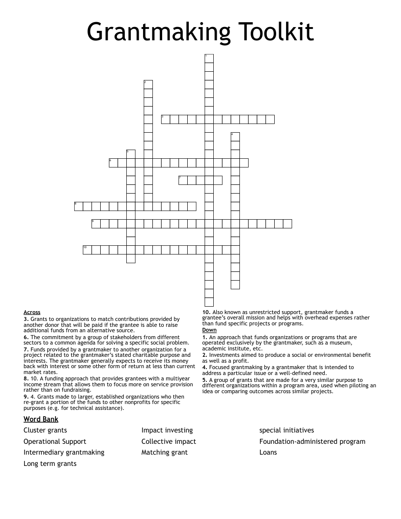 Grantmaking Toolkit Crossword WordMint