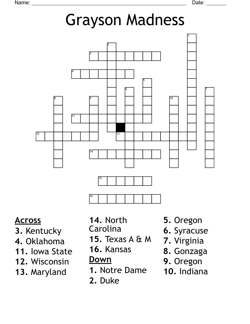 Grayson Madness Crossword WordMint