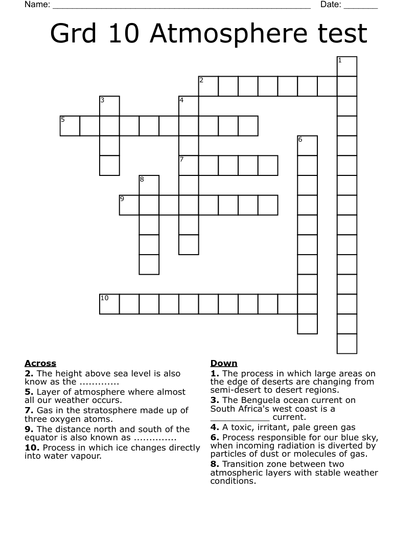 Grd 10 Atmosphere test Crossword WordMint