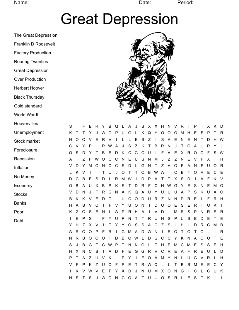 1920s Great Depression Word Search WordMint