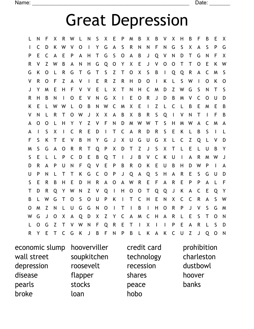 Great Depression Word Search WordMint