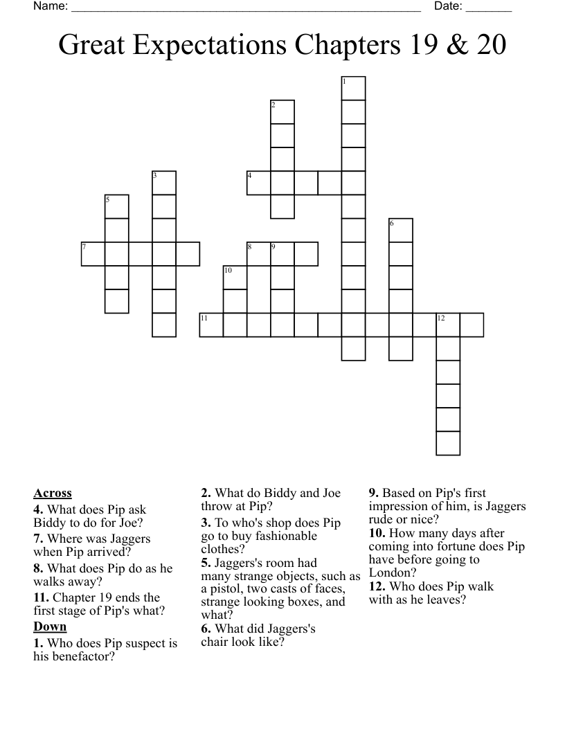 Great Expectations Chapters 19 & 20 Crossword WordMint