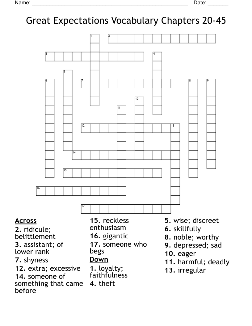 Great Expectations Vocabulary Chapters 2045 Crossword WordMint