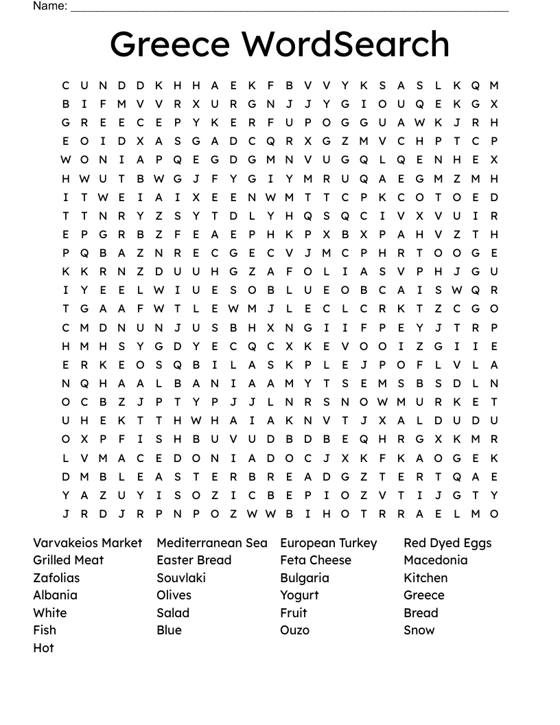 Greece WordSearch WordMint