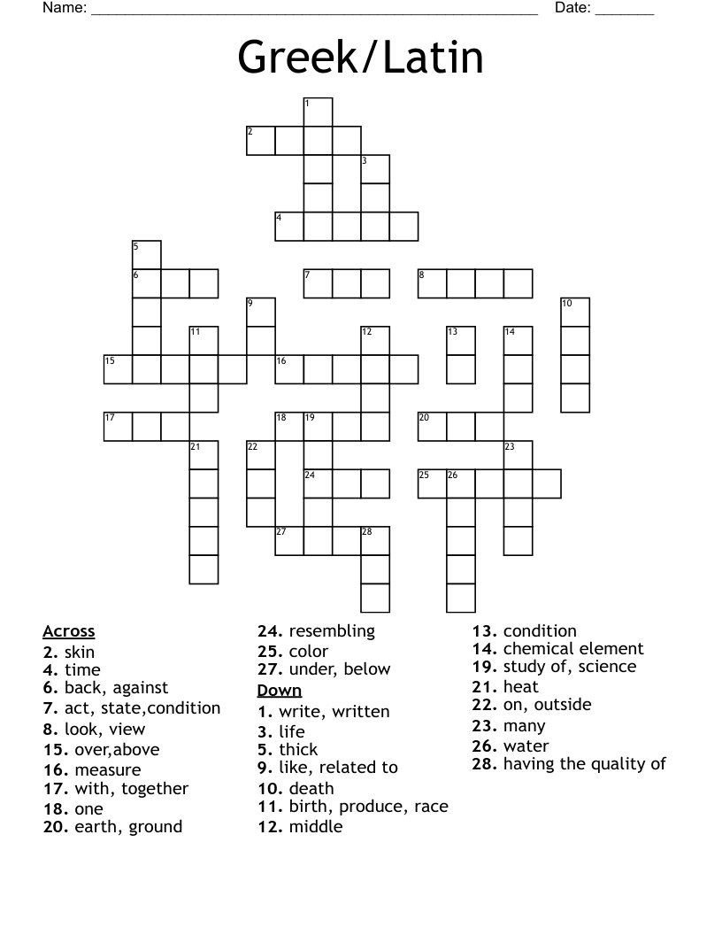 Greek/Latin Crossword WordMint