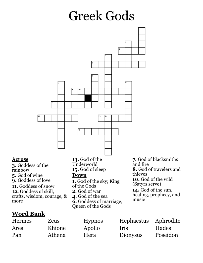Greek Gods Crossword WordMint