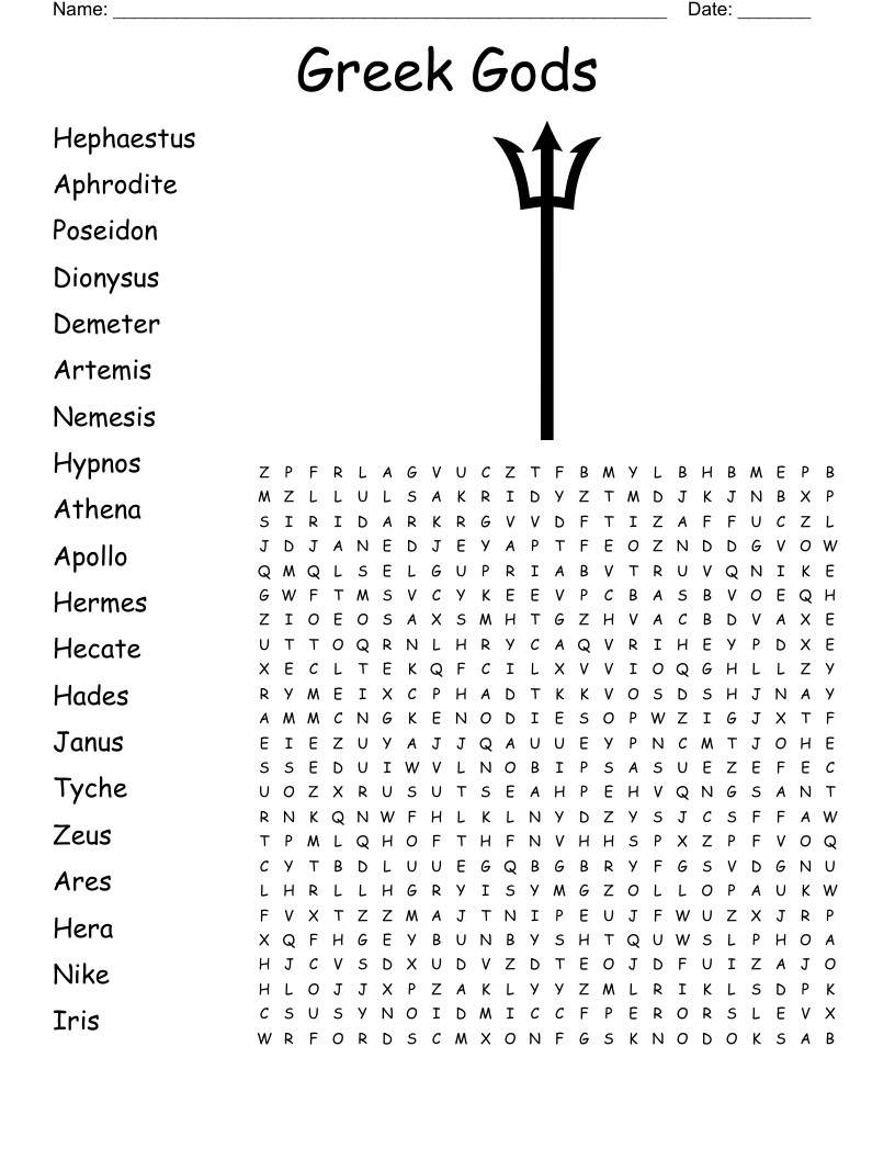 Greek Gods Word Search - WordMint