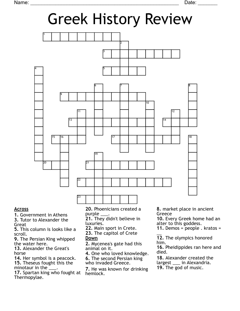 Greek History Review Crossword WordMint