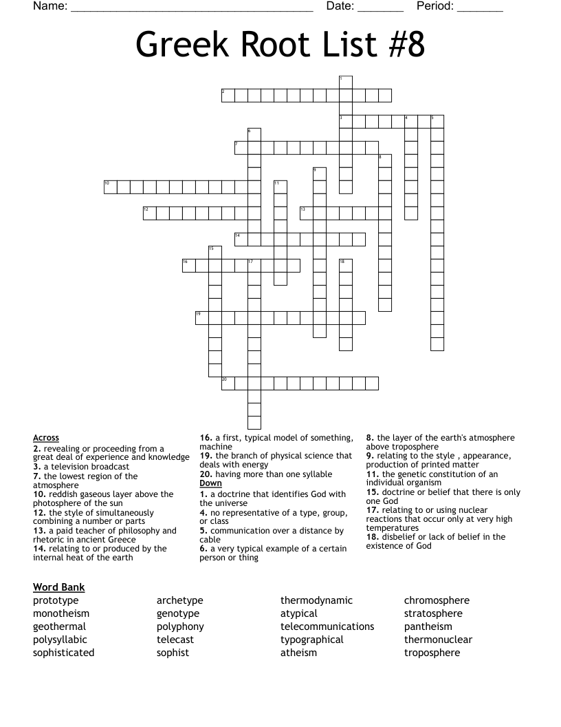 Greek Root List 8 Crossword WordMint