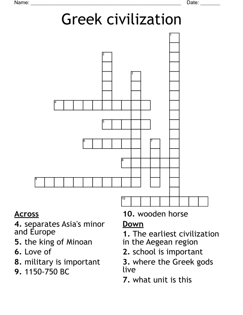 Greek civilization Crossword WordMint