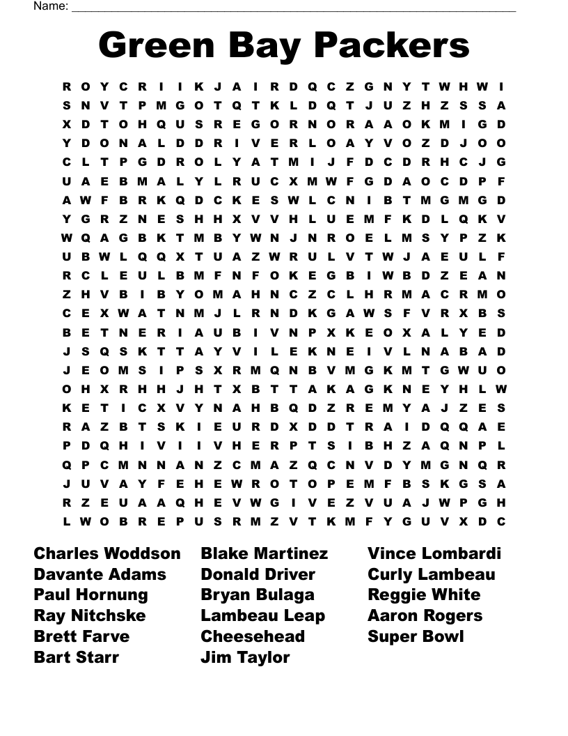 Green Bay Packers Word Search WordMint