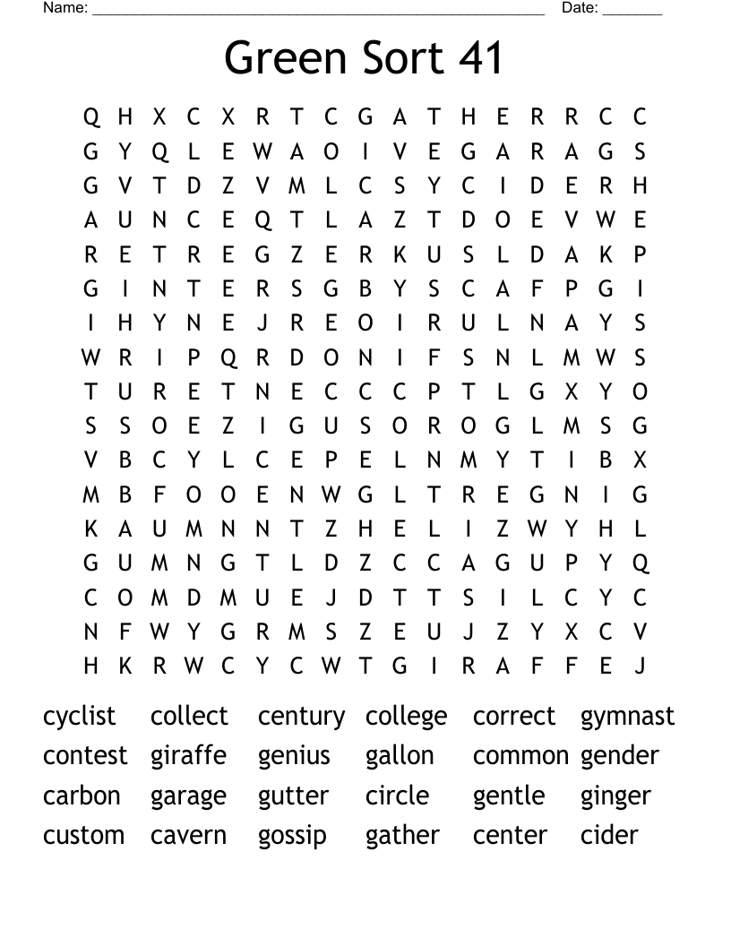 Green Sort 41 Word Search WordMint