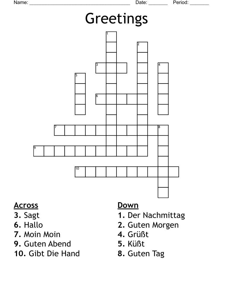 Greetings Crossword WordMint