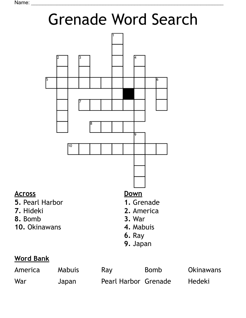 Grenade Word Search Crossword WordMint