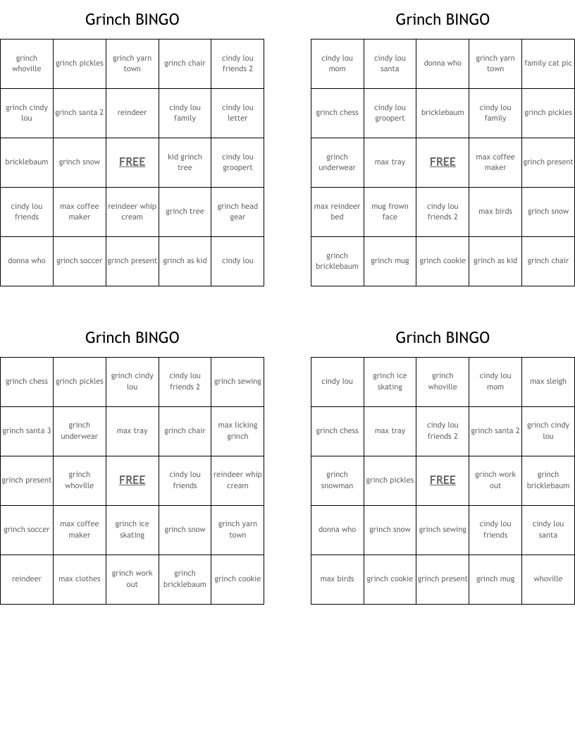 Grinch BINGO WordMint