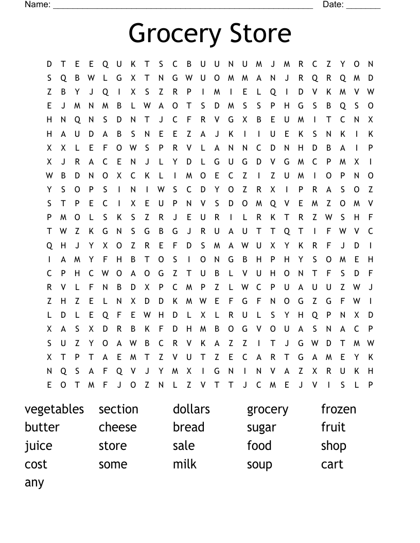 Grocery Store Word Search WordMint