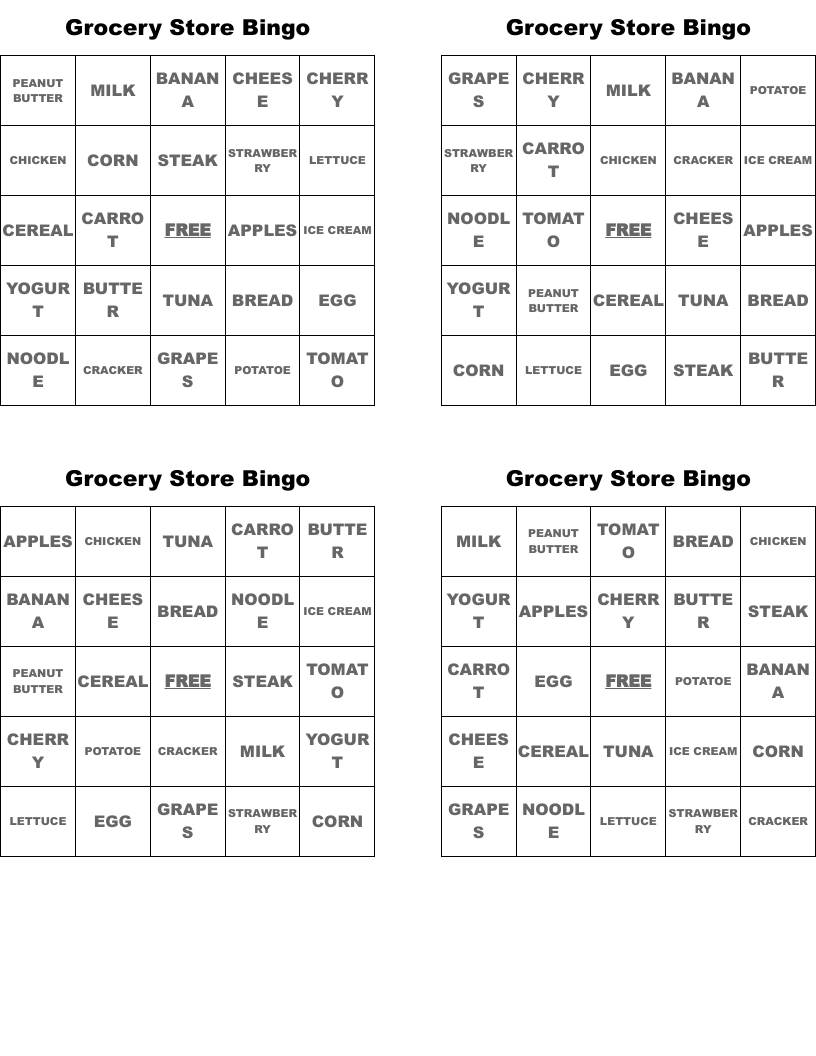 Grocery Store Bingo WordMint