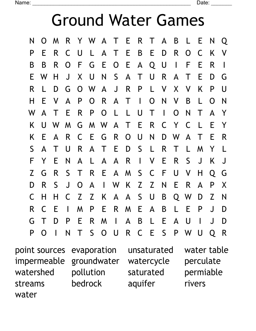 Ground Water Games Word Search WordMint