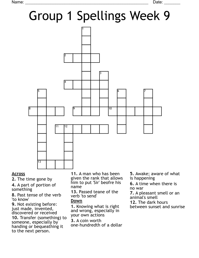 Group 1 Spellings Week 9 Crossword WordMint