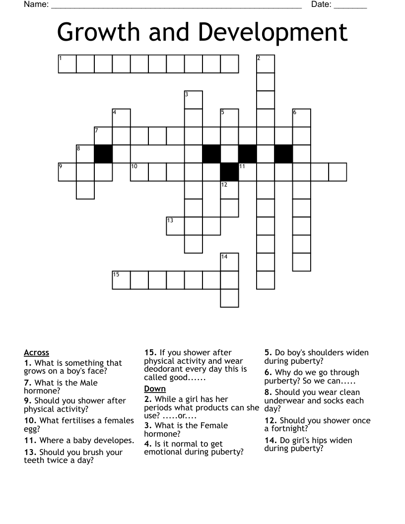 PUBERTY Crossword WordMint