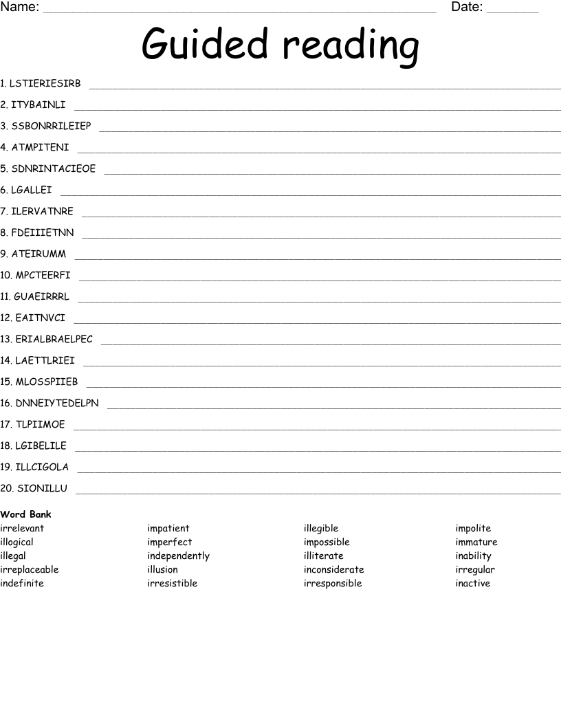 Guided reading Word Scramble - WordMint