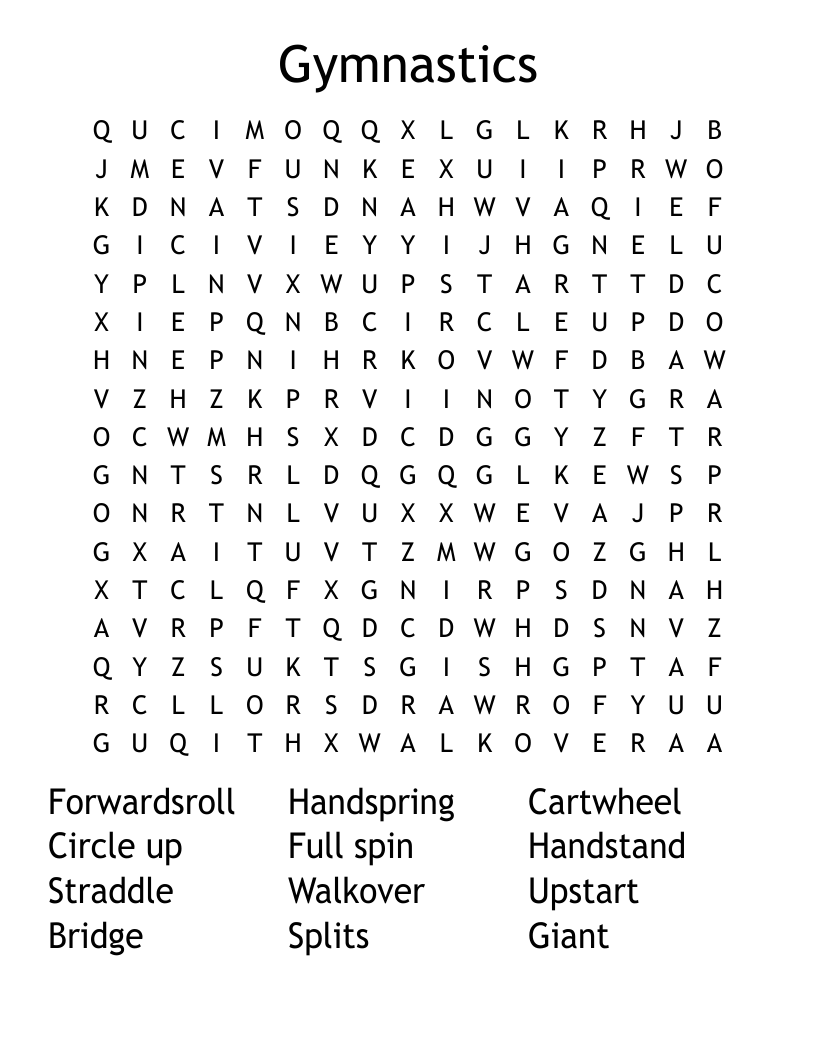 Gymnastics Word Search WordMint