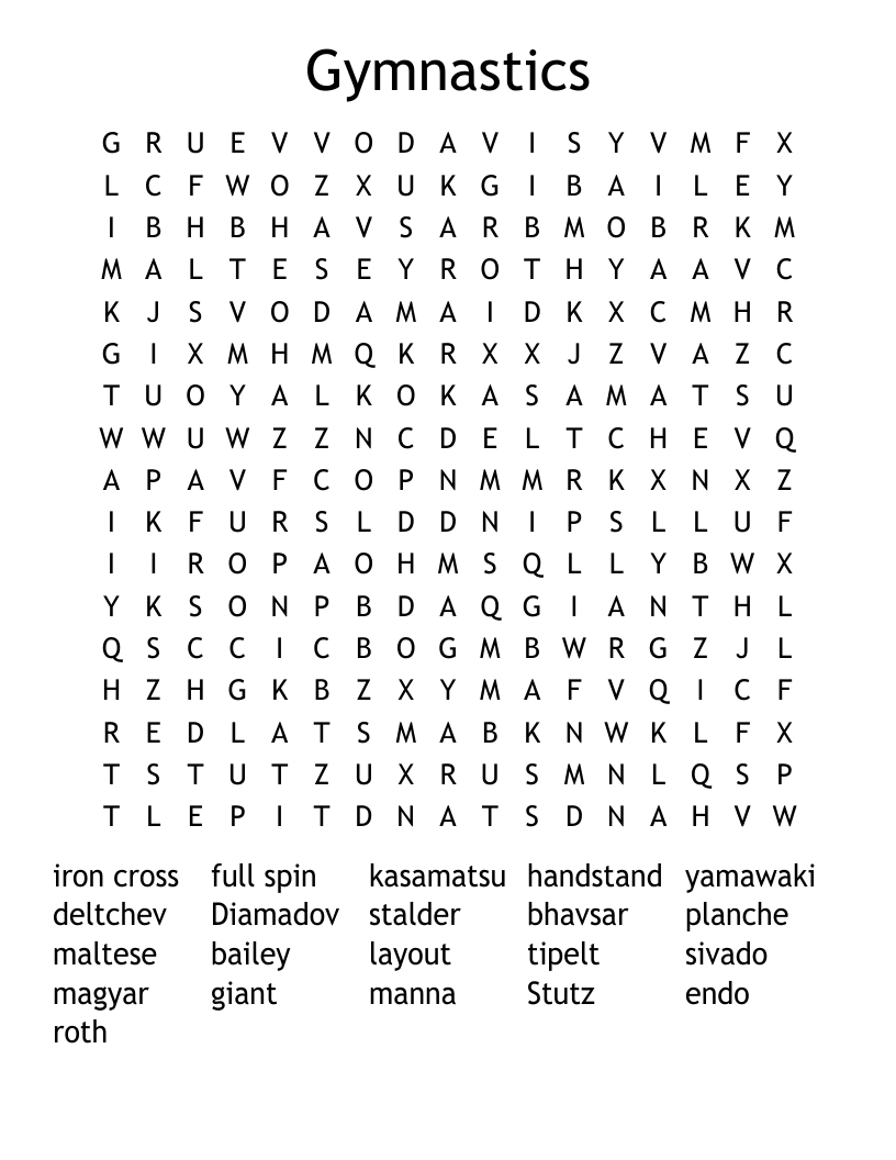 Gymnastics Word Search WordMint