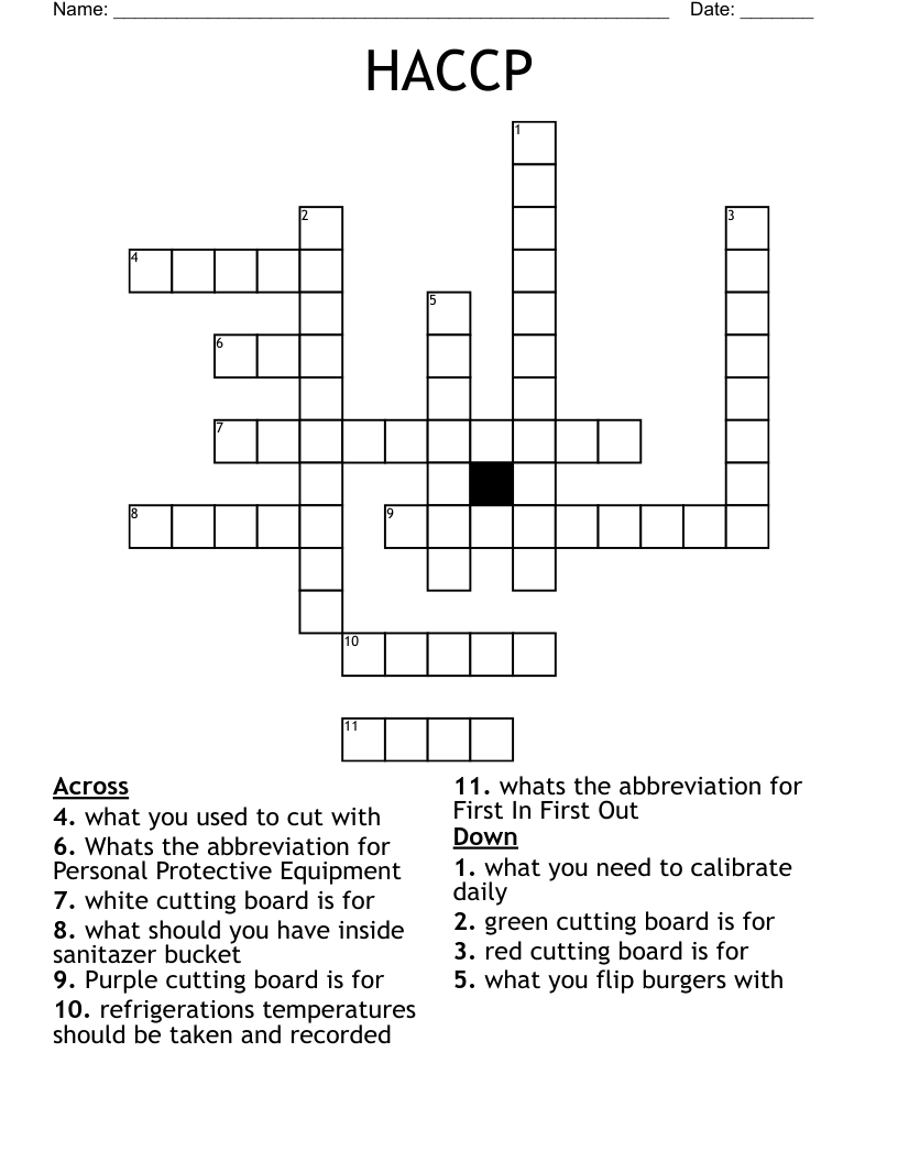 HACCP Crossword WordMint